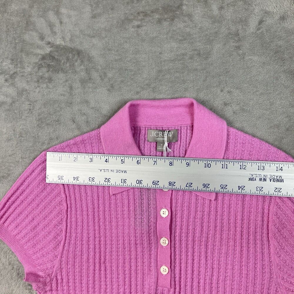 J.Crew Cashmere Cardigan Womens M Pink Featherweight Pointelle Sweater Polo - Picture 6 of 8